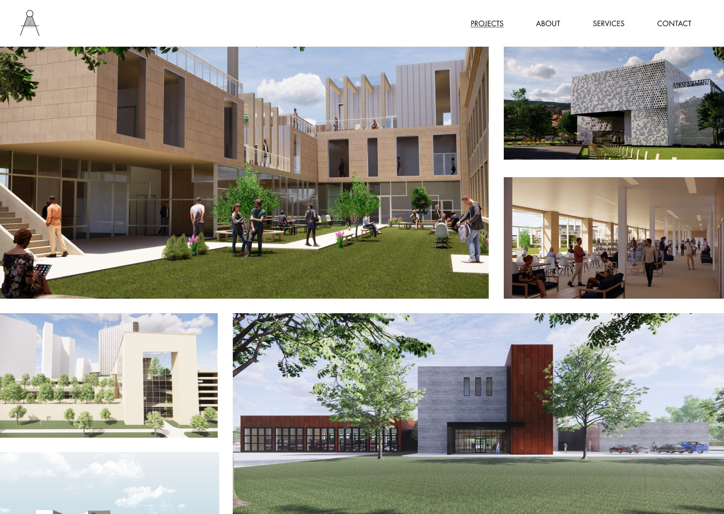 Back Draft website project page showcasing images of different buildings in an irregular grid